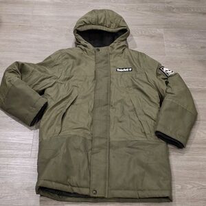 Timberland Snorkle Jacket Winter Coat Boys Size M 10-12 Puffer Hooded Green